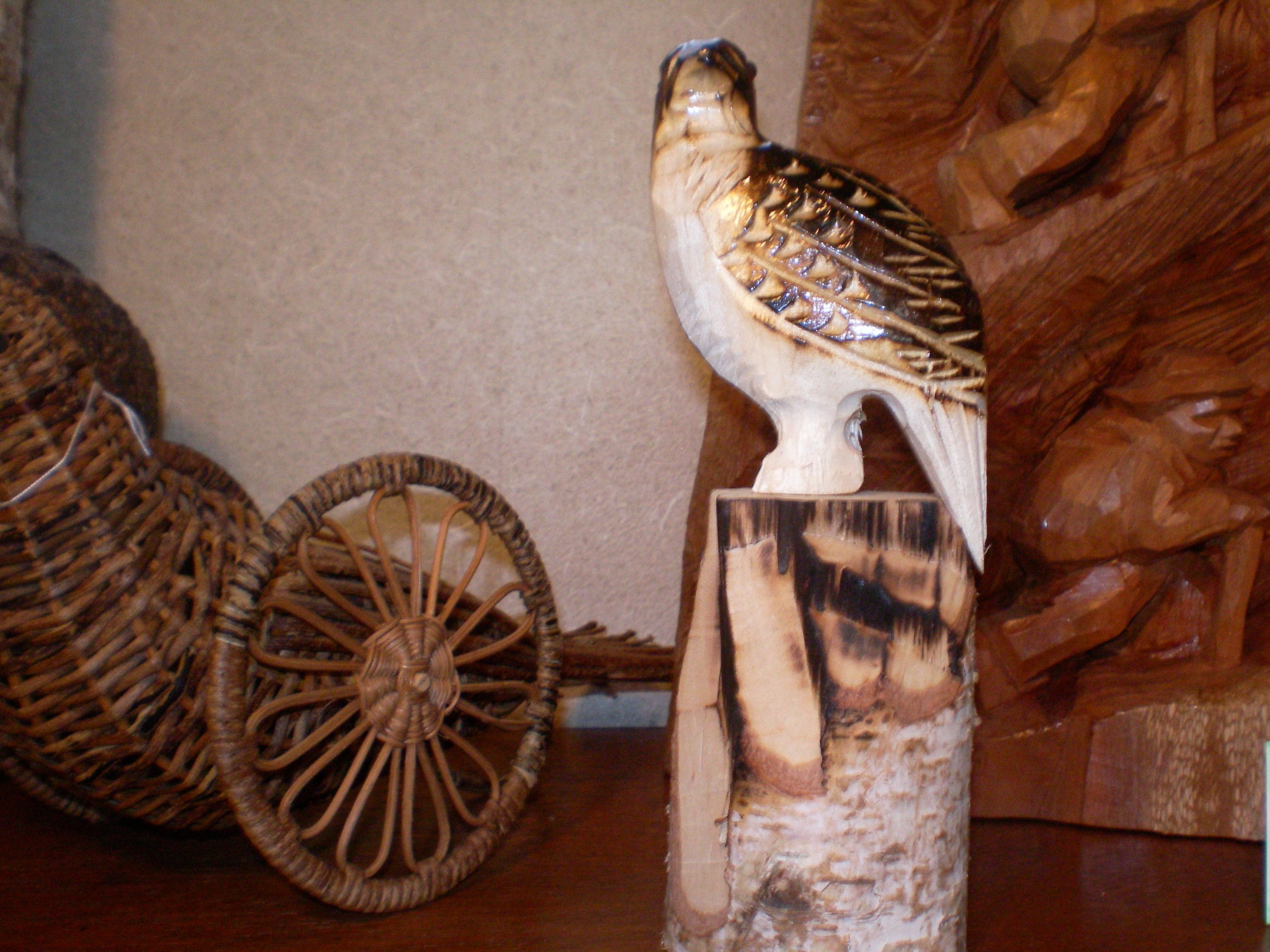 雷鳥 木彫り 置物 - 工芸品